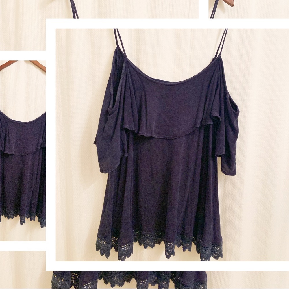 Blue Rain - Francesca’s - Navy Off Shoulder Top- M